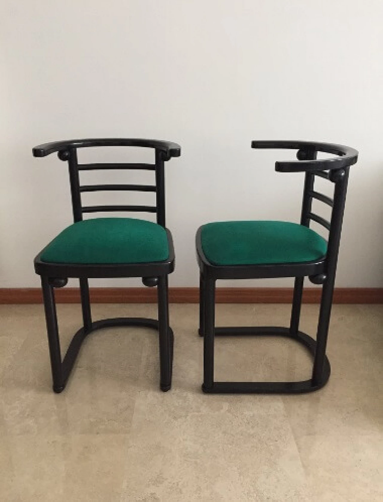 Pair of Fledermaus chairs in black lacquered wood by Josef Hoffmann for Alivar, 1980s 4