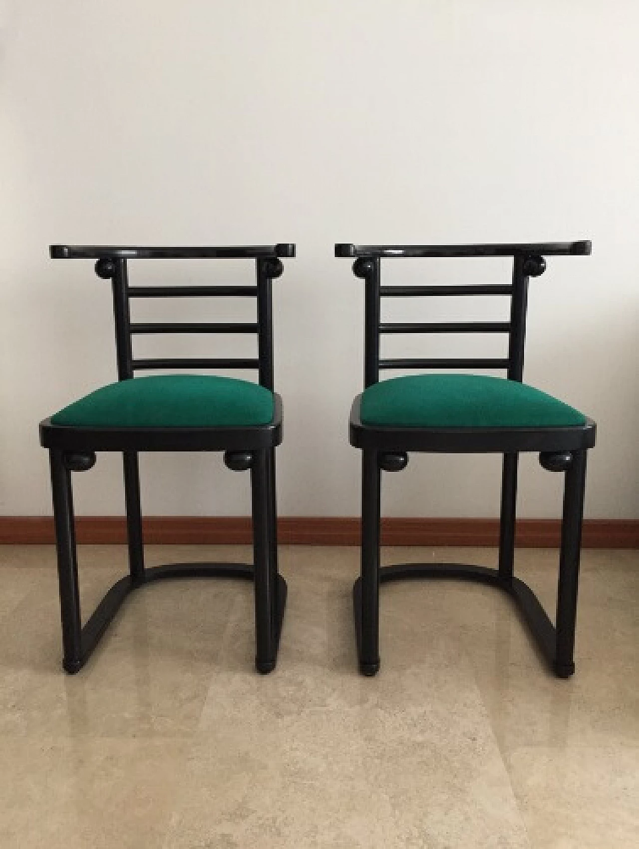 Pair of Fledermaus chairs in black lacquered wood by Josef Hoffmann for Alivar, 1980s 5