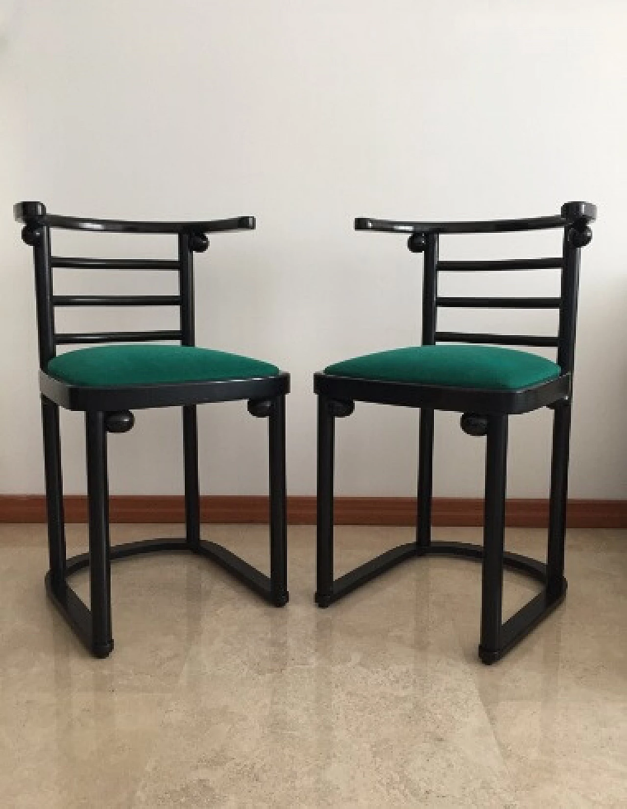 Pair of Fledermaus chairs in black lacquered wood by Josef Hoffmann for Alivar, 1980s 6