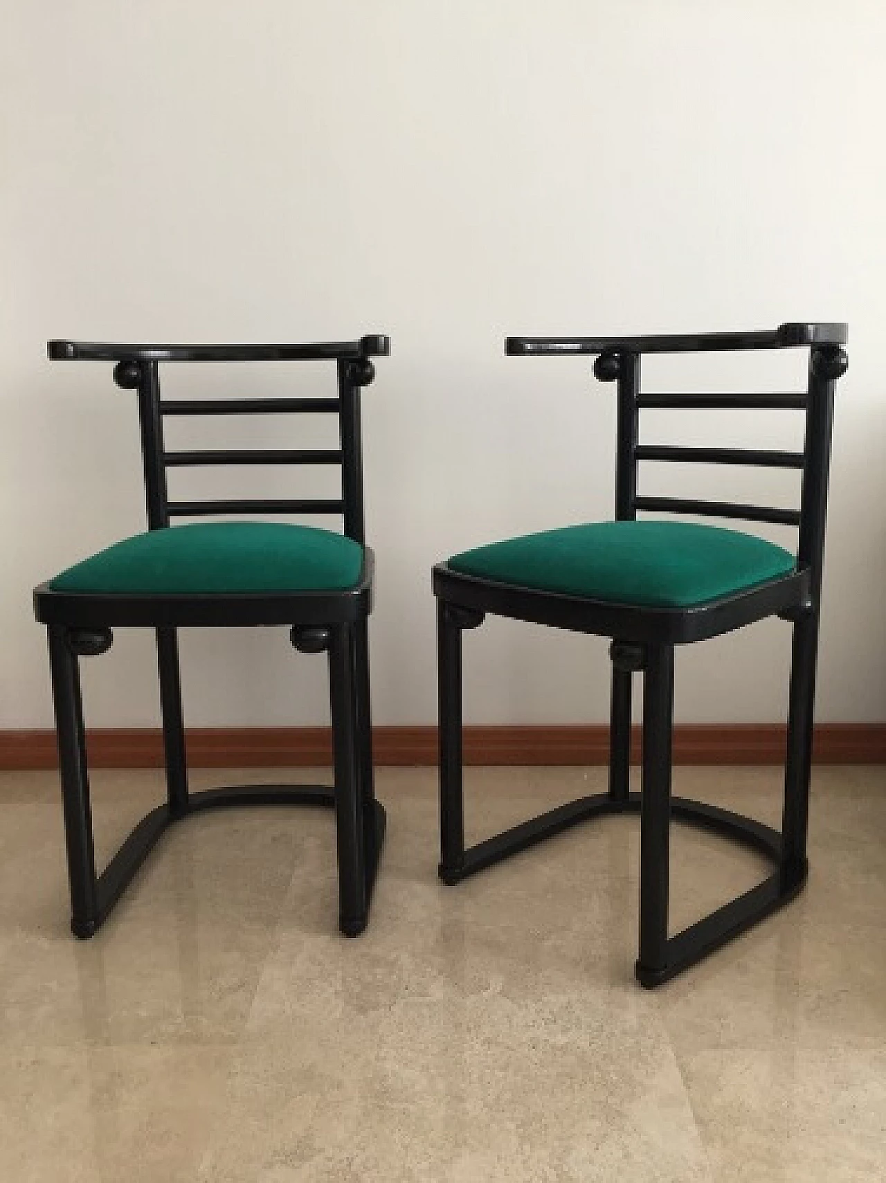 Pair of Fledermaus chairs in black lacquered wood by Josef Hoffmann for Alivar, 1980s 7
