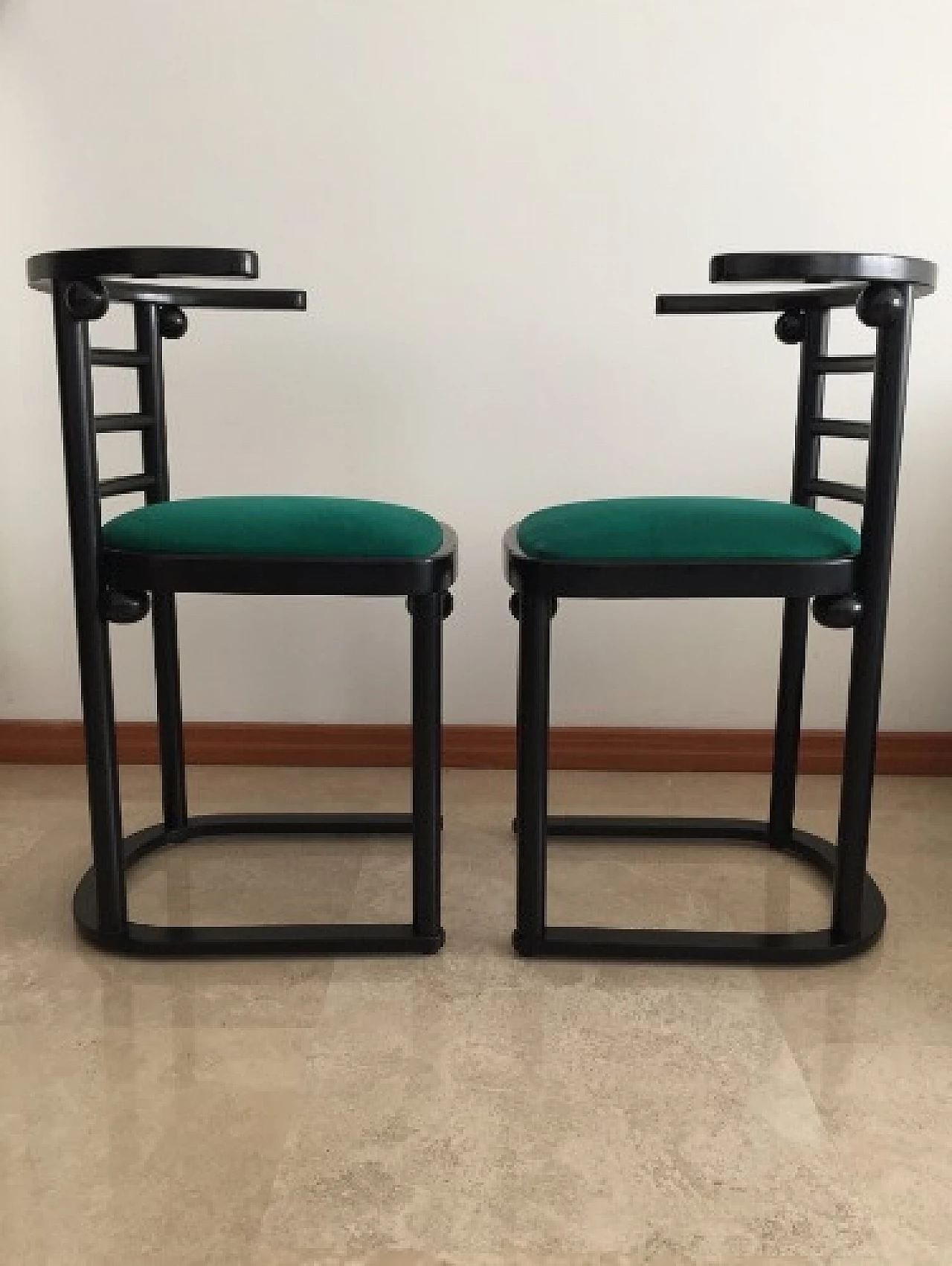 Pair of Fledermaus chairs in black lacquered wood by Josef Hoffmann for Alivar, 1980s 8