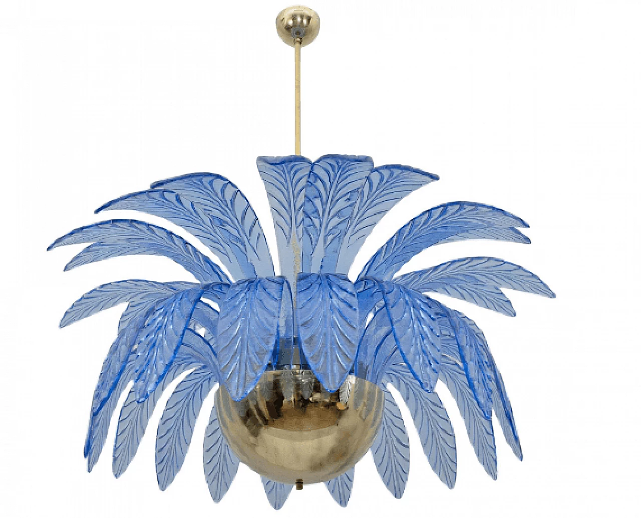Light blue Murano glass palm leaf chandelier, 1970s 1