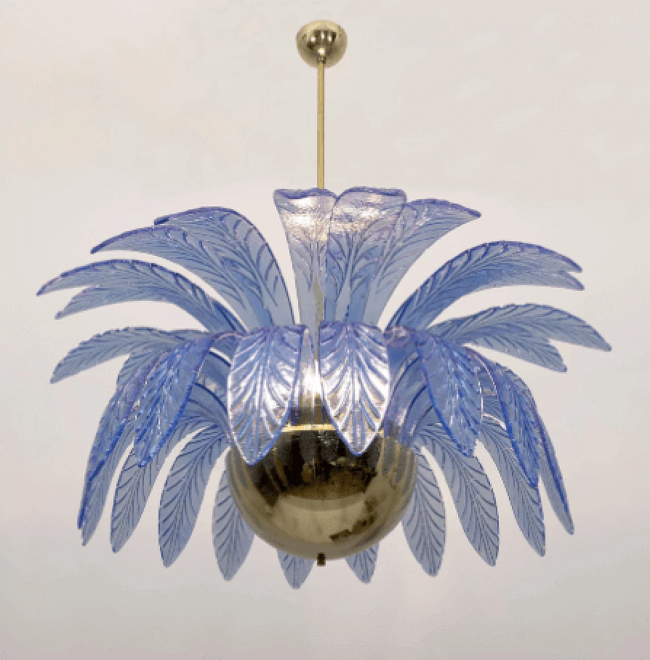 Light blue Murano glass palm leaf chandelier, 1970s 3