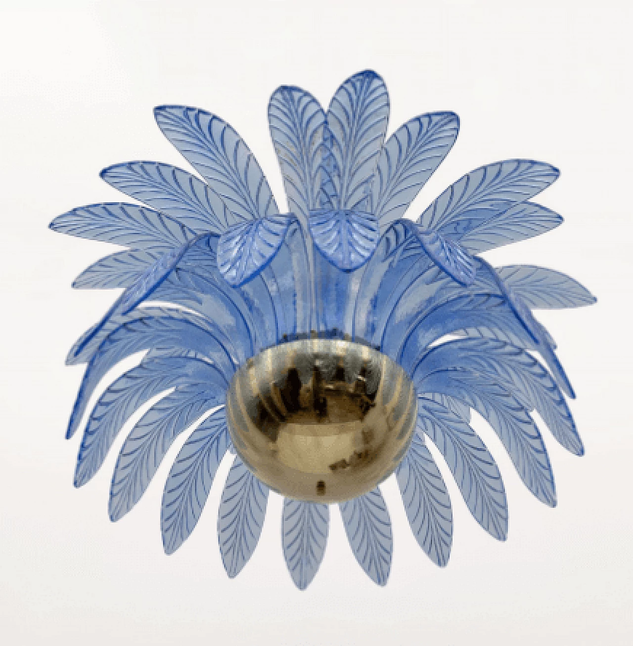 Light blue Murano glass palm leaf chandelier, 1970s 5