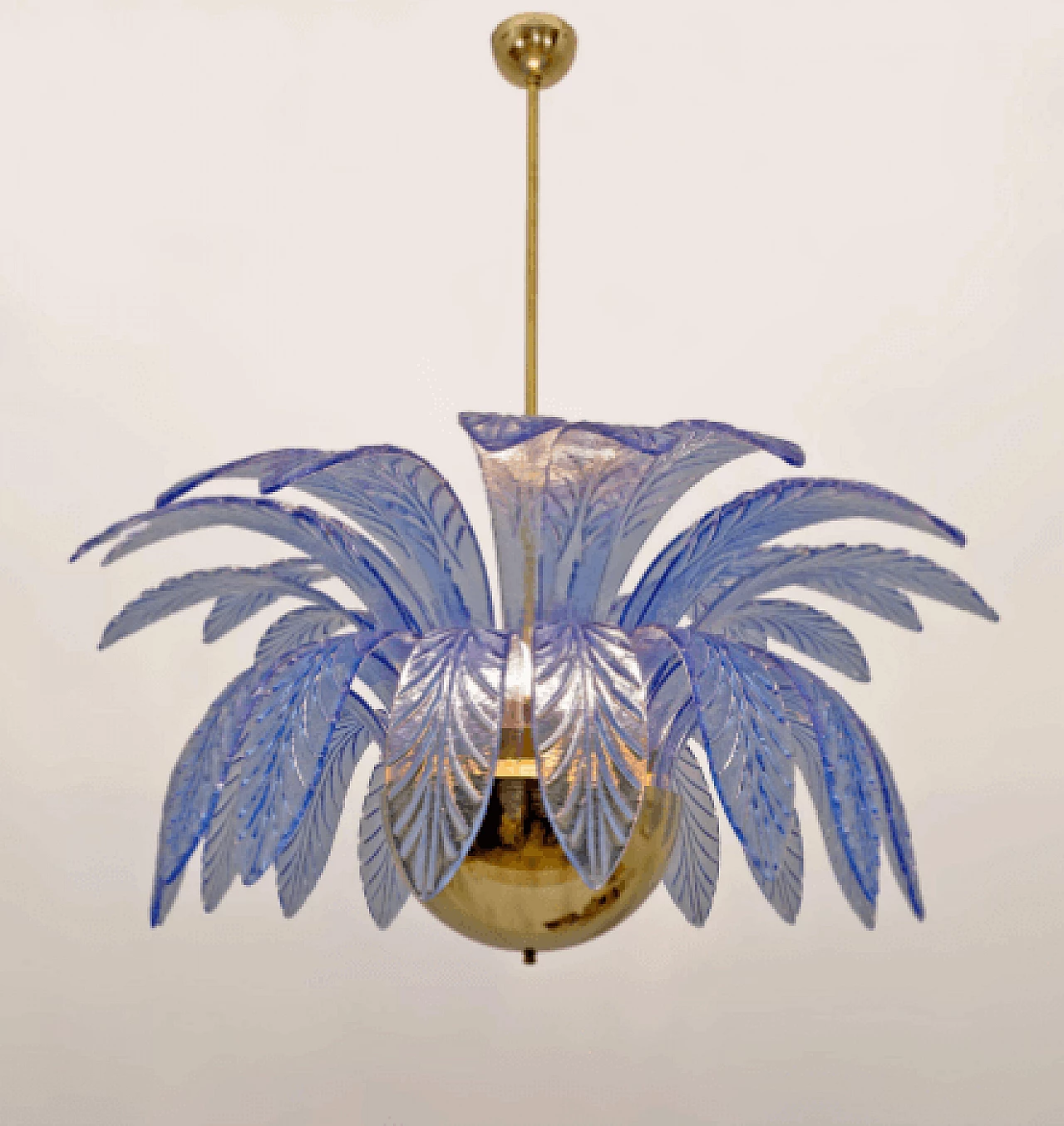 Light blue Murano glass palm leaf chandelier, 1970s 7