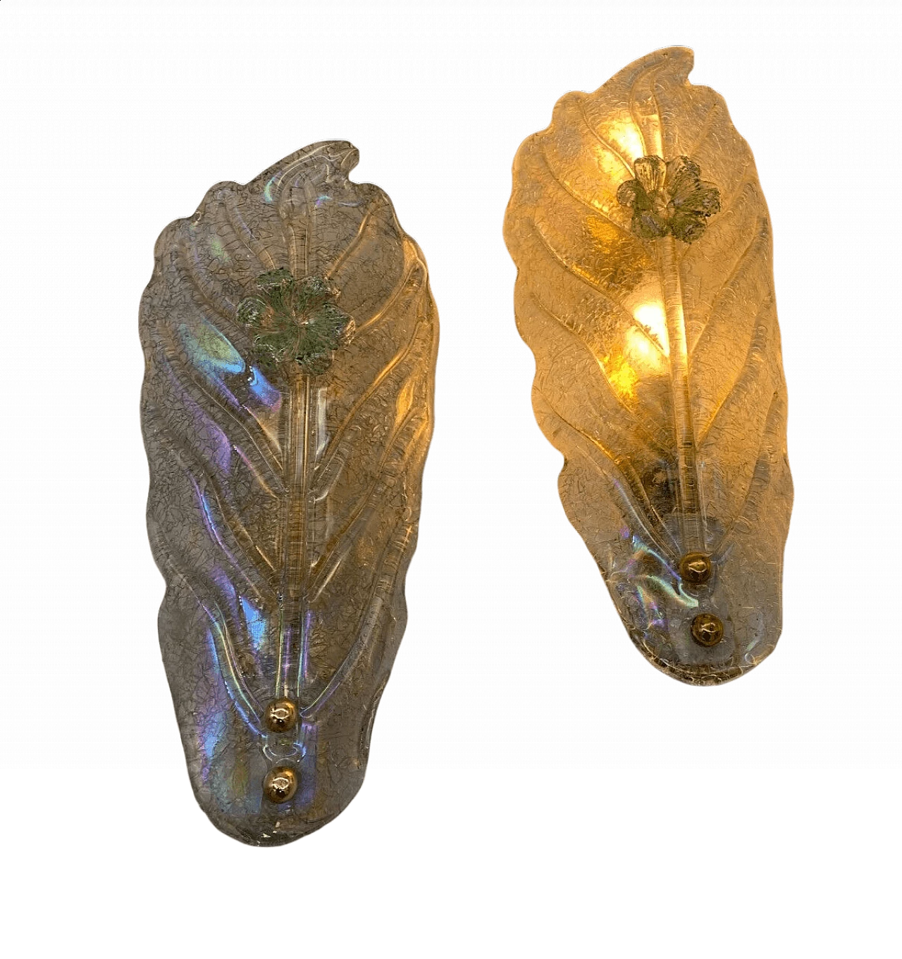 Pair of etched Murano glass wall lights attributed to Barovier, 1970s 6