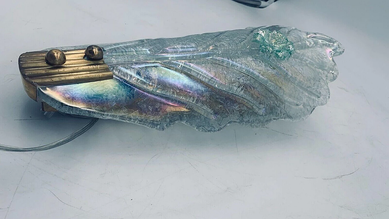 Etched Murano glass wall light attributed to Barovier, 1970s 4