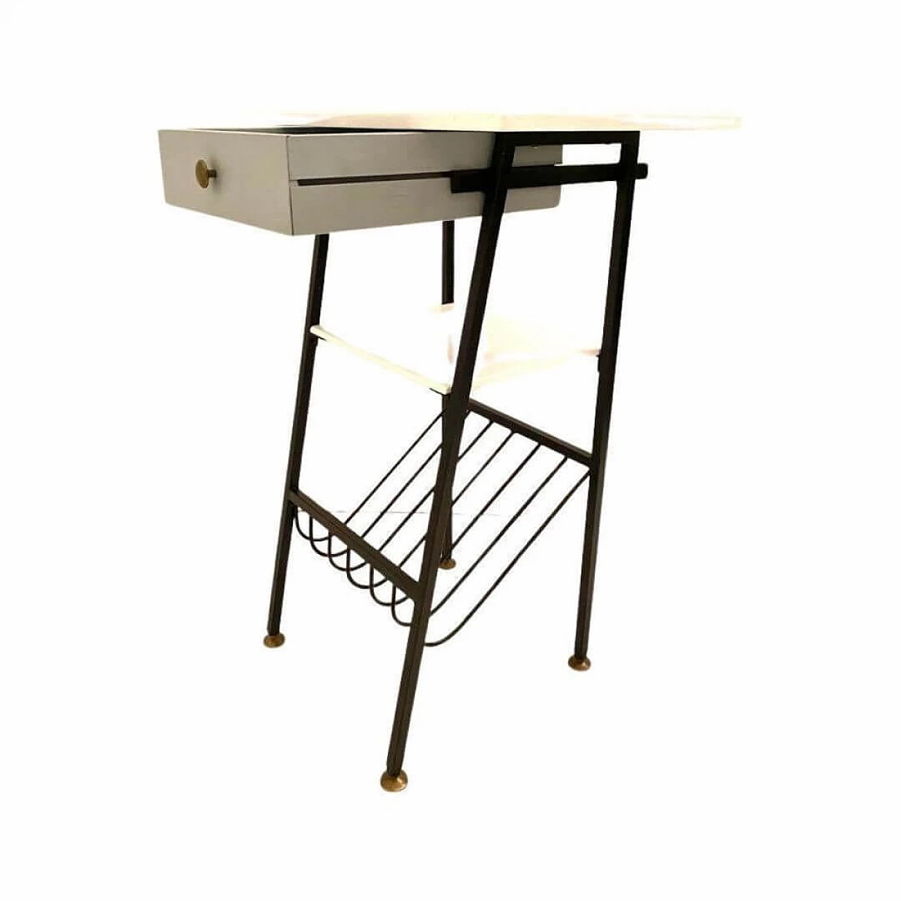 Painted iron console table with magazine rack, 1950s 5