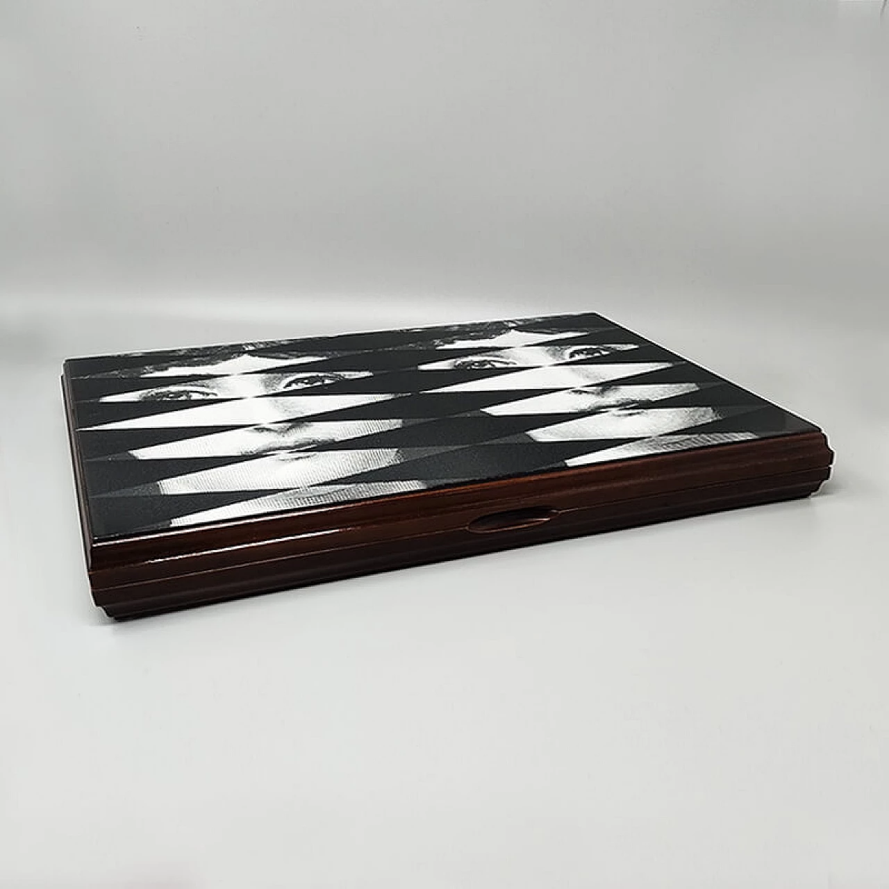 Walnut wood backgammon by Piero Fornasetti for Del Negro, 1980s 2