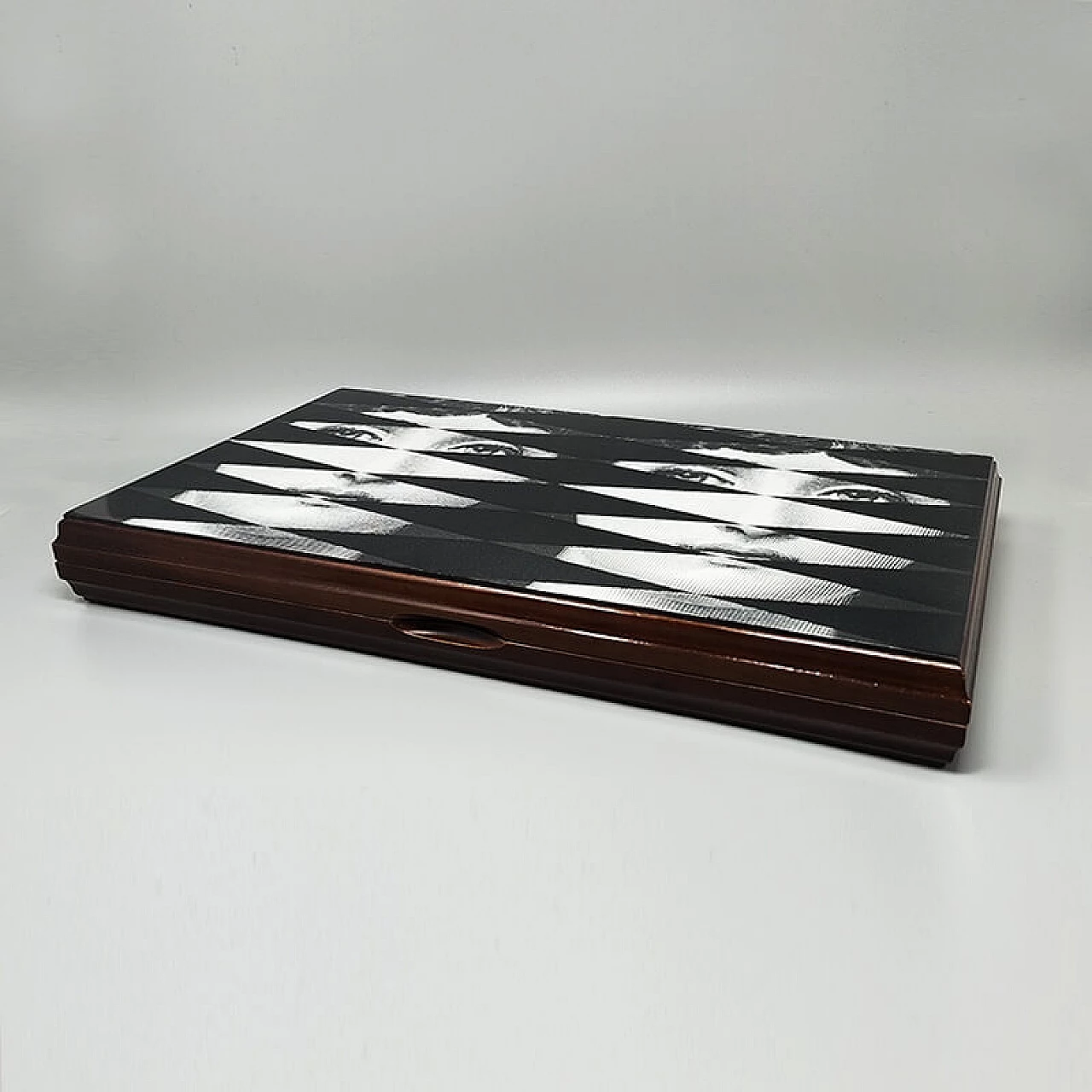 Walnut wood backgammon by Piero Fornasetti for Del Negro, 1980s 3
