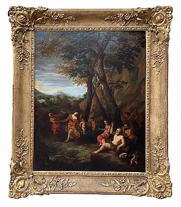 Baccanale, dipinto a olio su tavola attribuito a Gerard I Hoet, '600