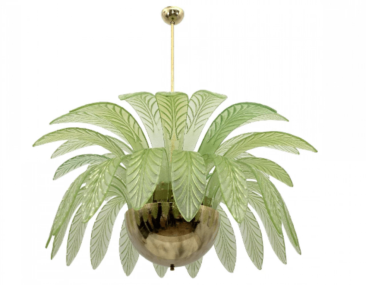 Lampadario a foglie di palma in vetro di Murano verde, anni '70 1