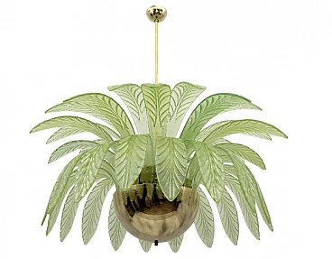 Lampadario a foglie di palma in vetro di Murano verde, anni '70