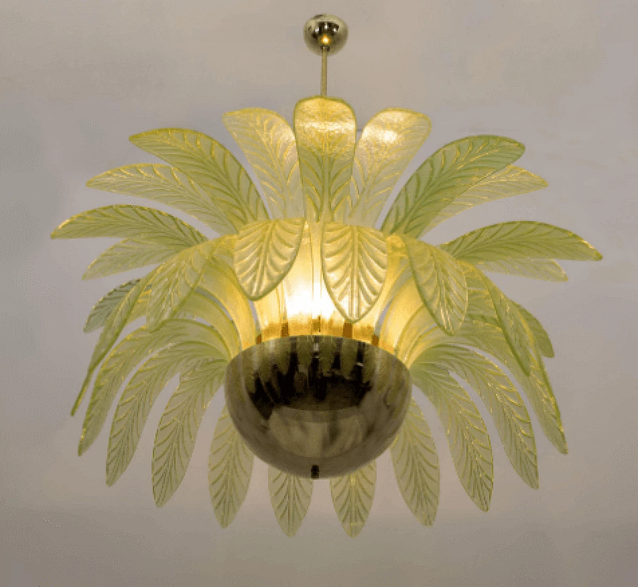 Green Murano glass palm leaf chandelier, 1970s 3