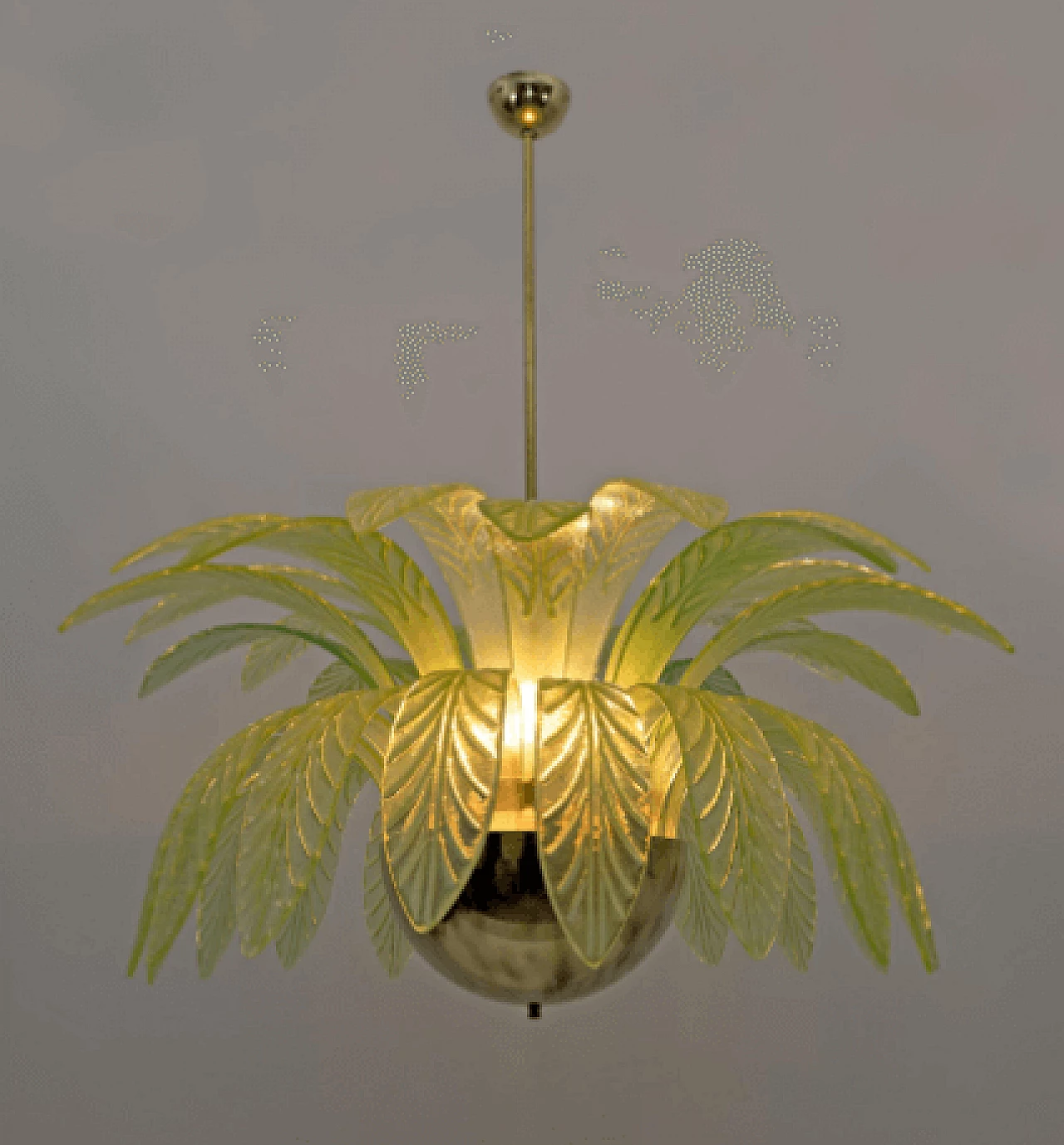 Green Murano glass palm leaf chandelier, 1970s 6