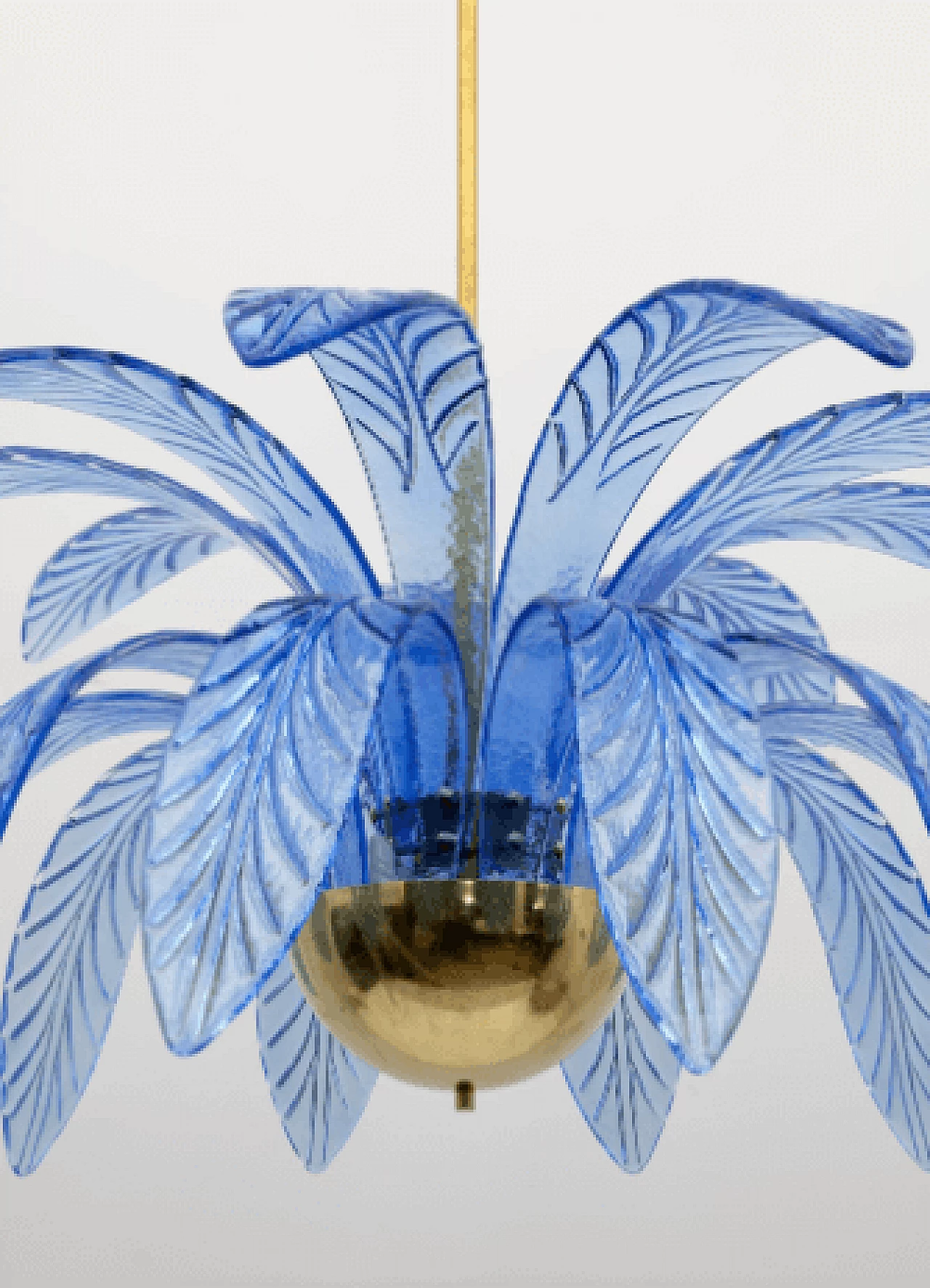 Light blue Murano glass and brass palm leaf chandelier, 1970s 8