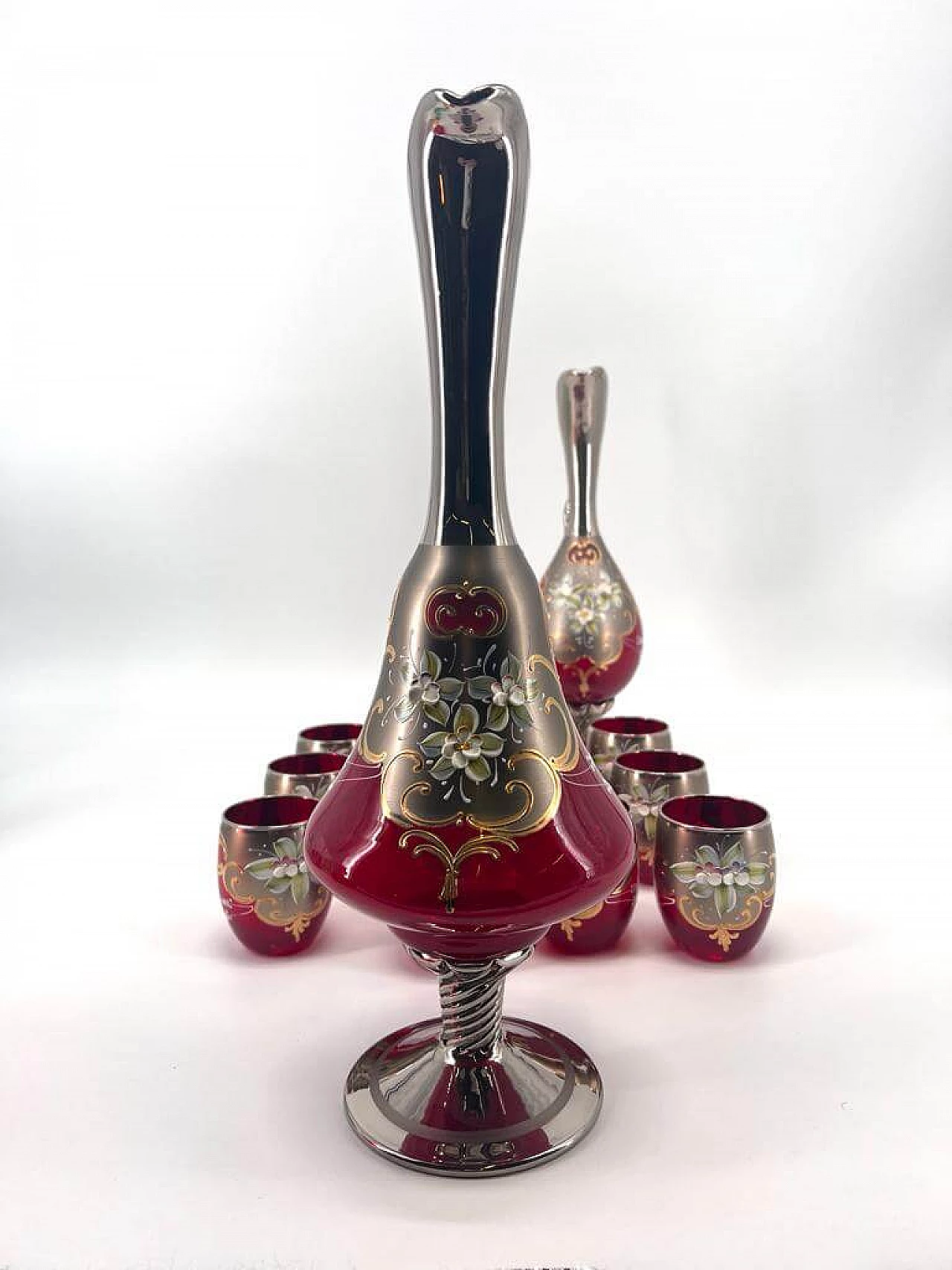 12 Bicchieri e coppia di decanter in vetro di Murano, anni '50 3