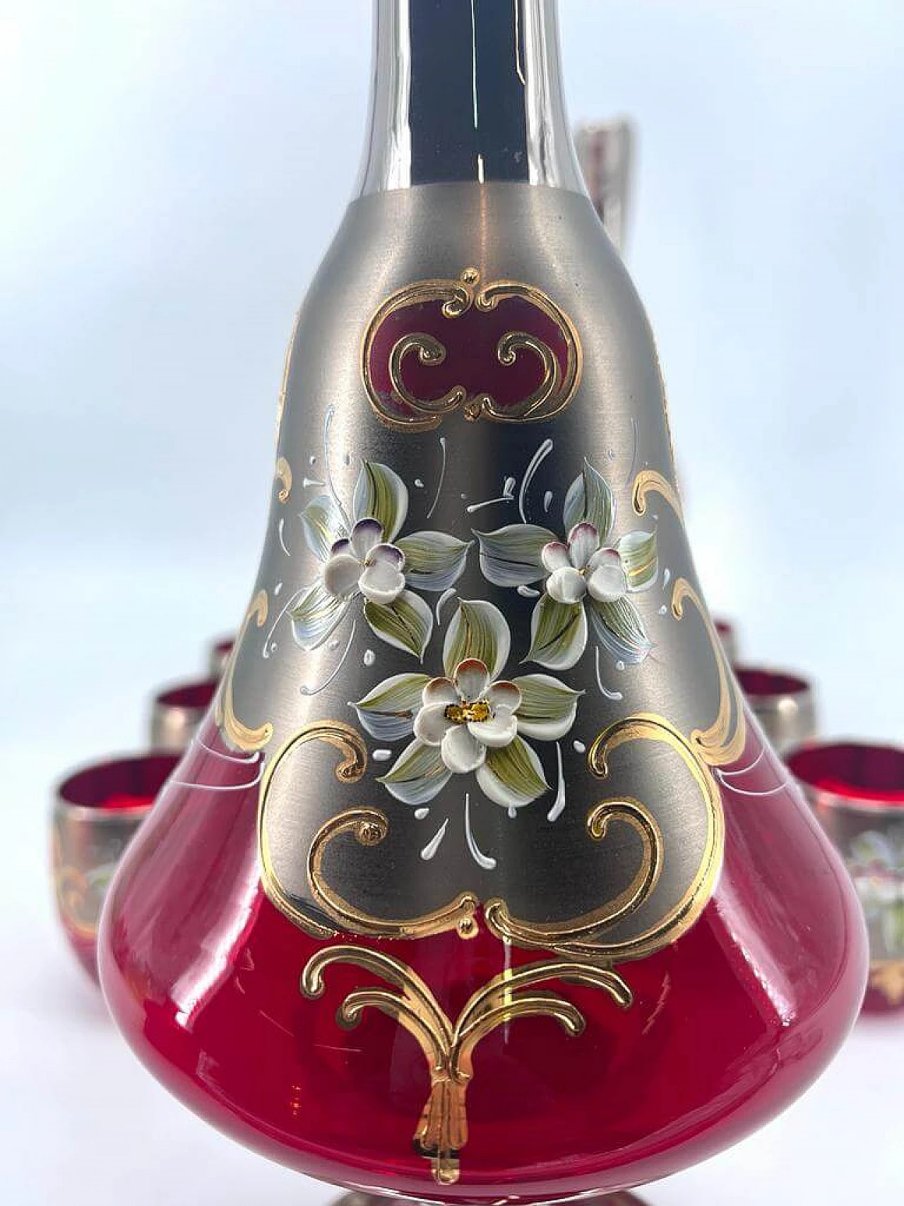 12 Bicchieri e coppia di decanter in vetro di Murano, anni '50 4