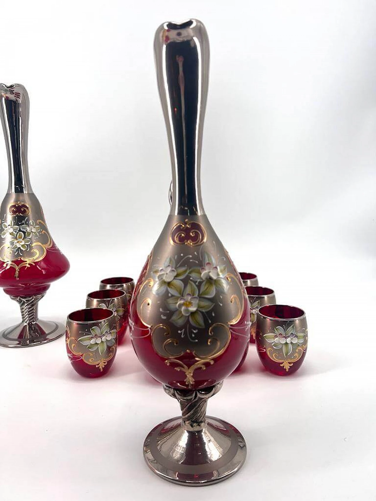12 Bicchieri e coppia di decanter in vetro di Murano, anni '50 5