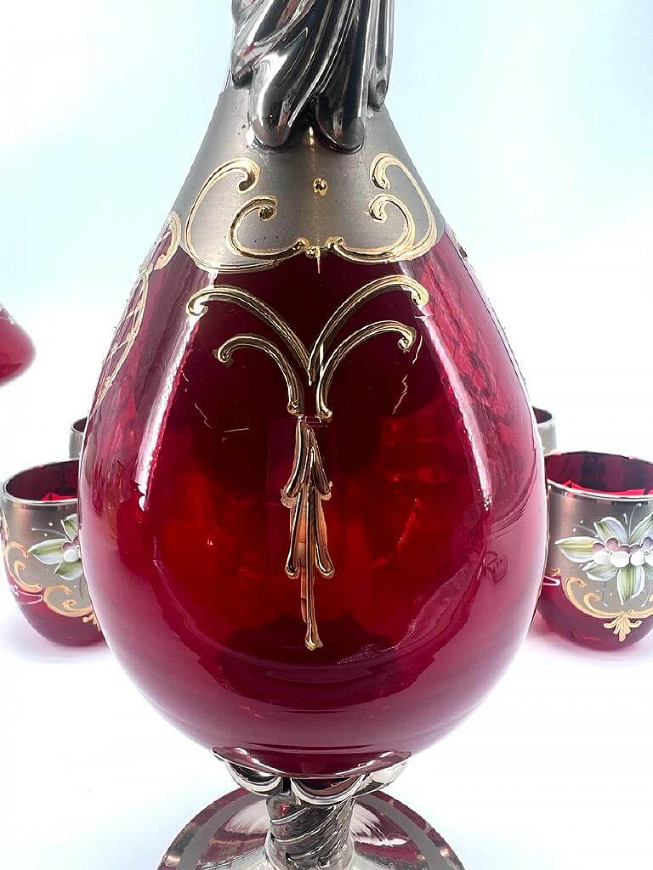 12 Bicchieri e coppia di decanter in vetro di Murano, anni '50 8