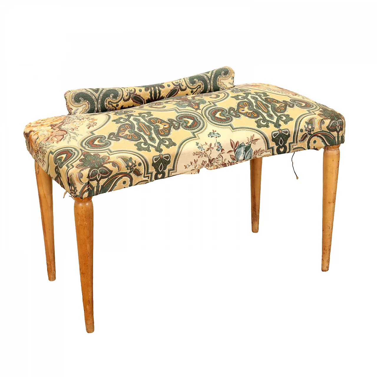 Beech and patterned skai bench, 1950s 1