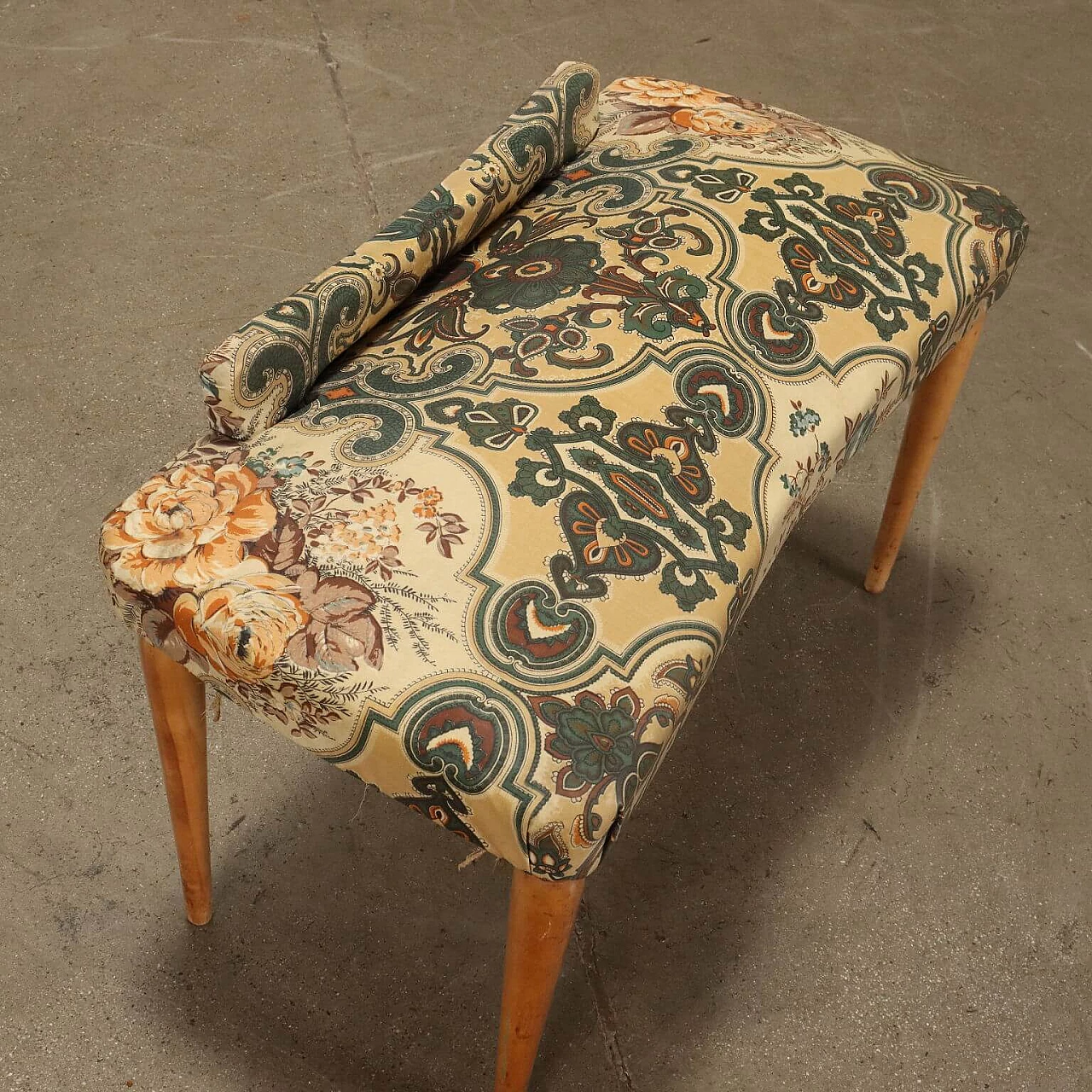Beech and patterned skai bench, 1950s 4