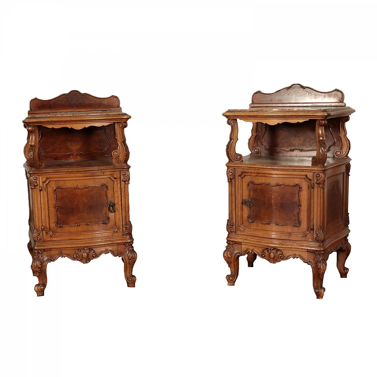 Pair of Barocchetto style wood bedside tables with marble top 1