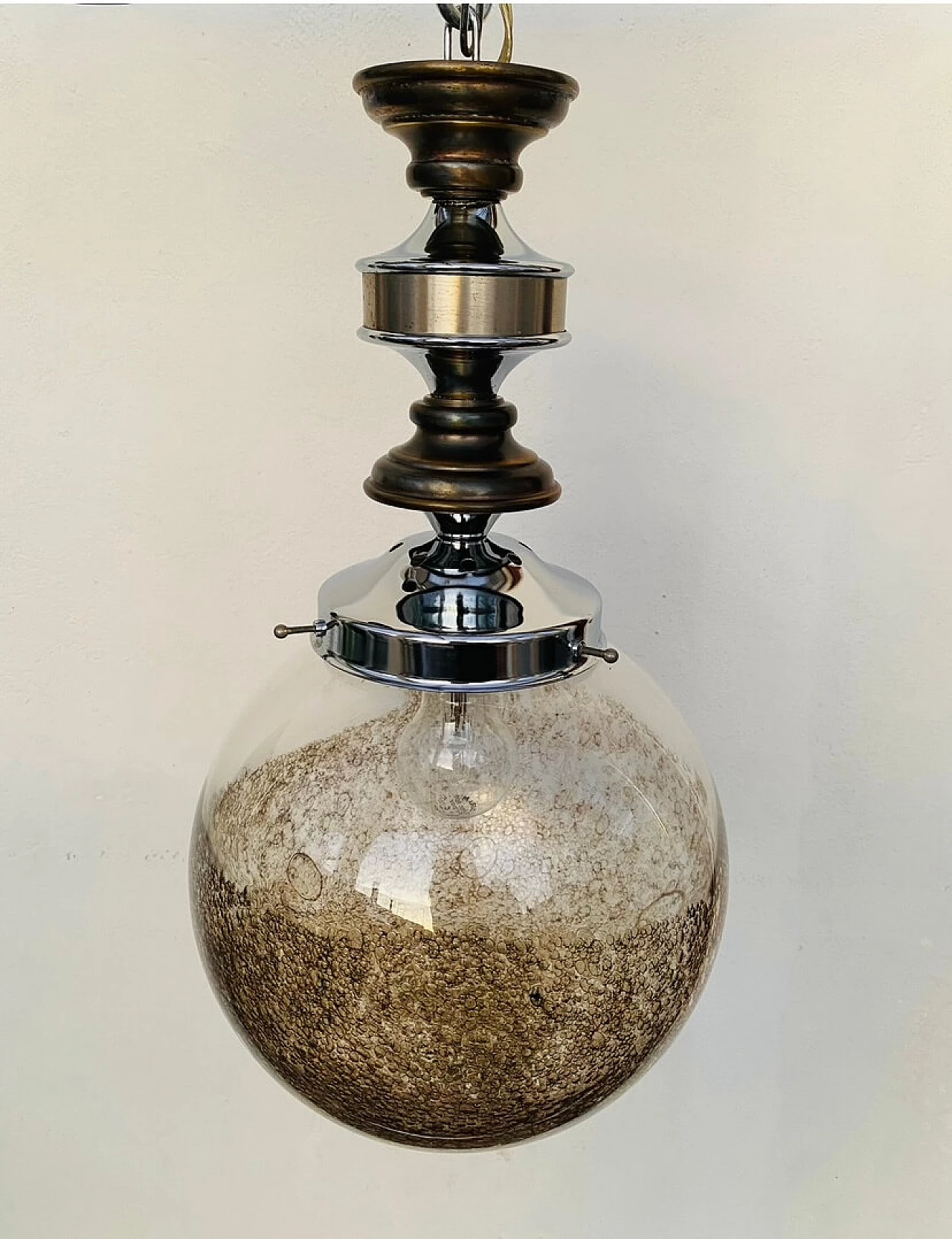 Lampada a sospensione in vetro di Murano pulegoso, anni '70 2