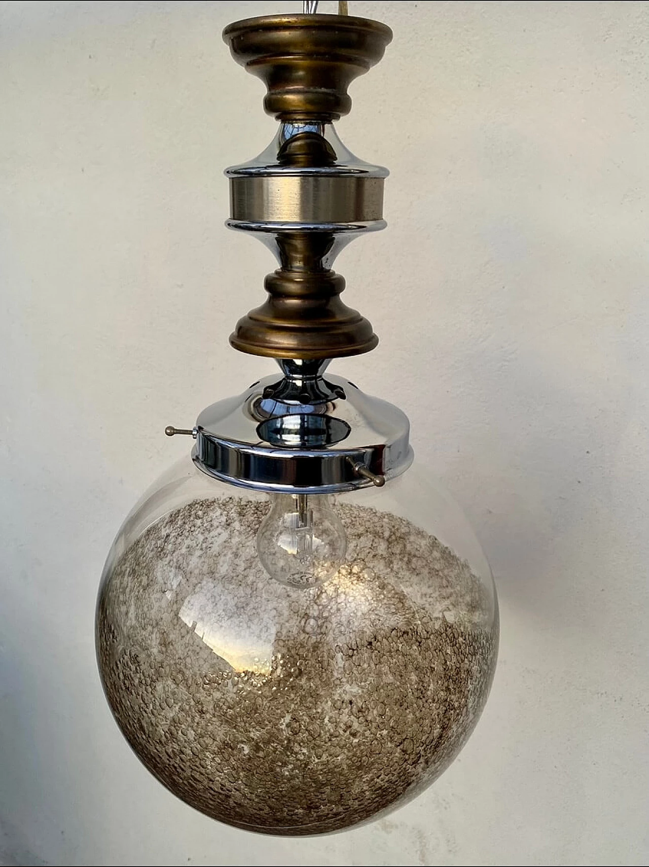 Lampada a sospensione in vetro di Murano pulegoso, anni '70 3