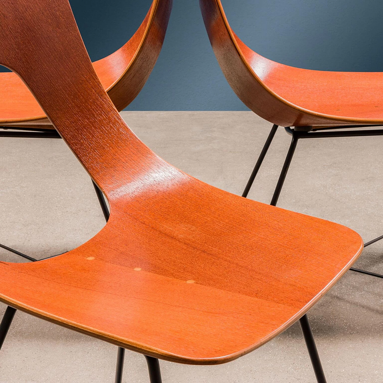 5 Ariston chairs in curved plywood by Augusto Bozzi for Saporiti, 1950s 6