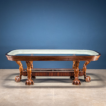 Walnut table with crystal top by Osvaldo Borsani for Arredamenti Borsani Varedo, 1940s