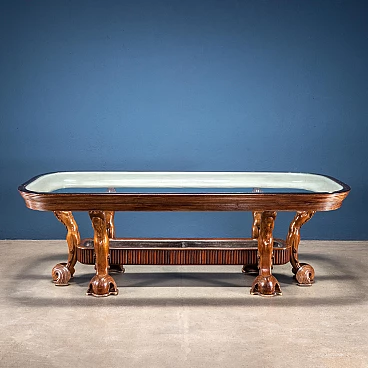 Walnut table with crystal top by Osvaldo Borsani for Arredamenti Borsani Varedo, 1940s