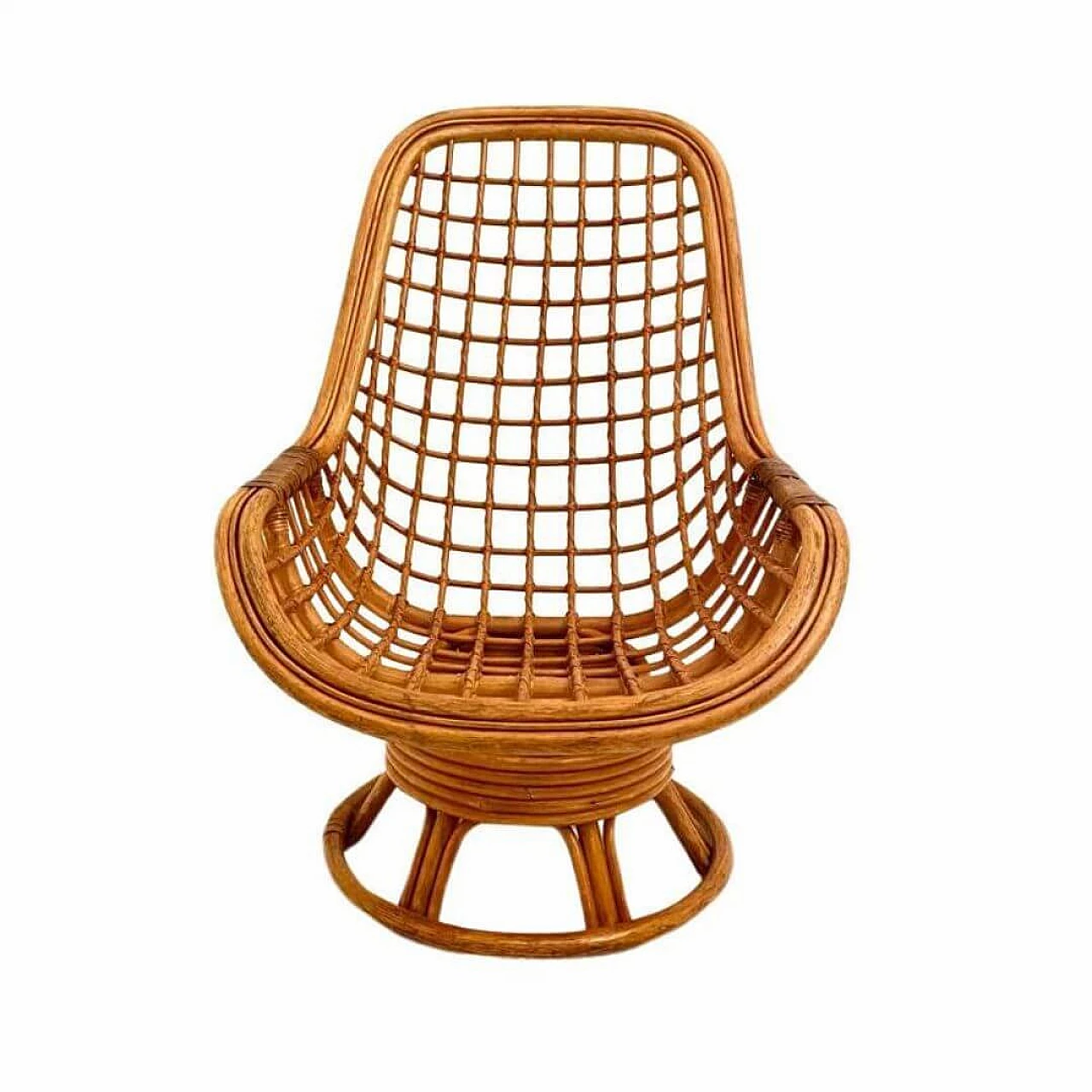 Bamboo egg-shaped swivel armchair, 1970s 1