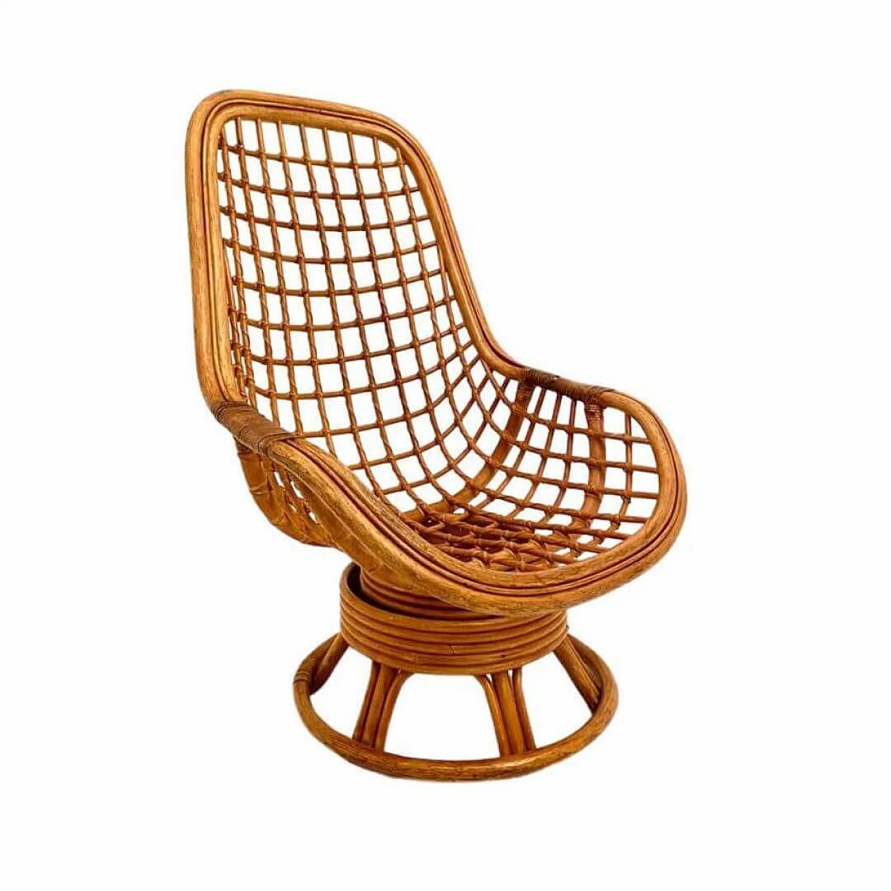 Bamboo egg-shaped swivel armchair, 1970s 2