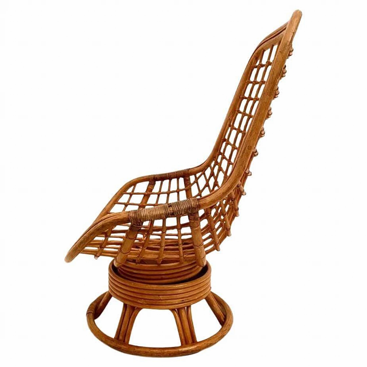 Bamboo egg-shaped swivel armchair, 1970s 3