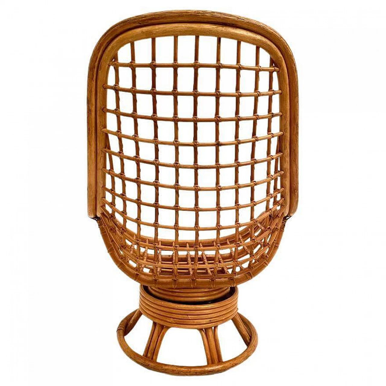 Bamboo egg-shaped swivel armchair, 1970s 4