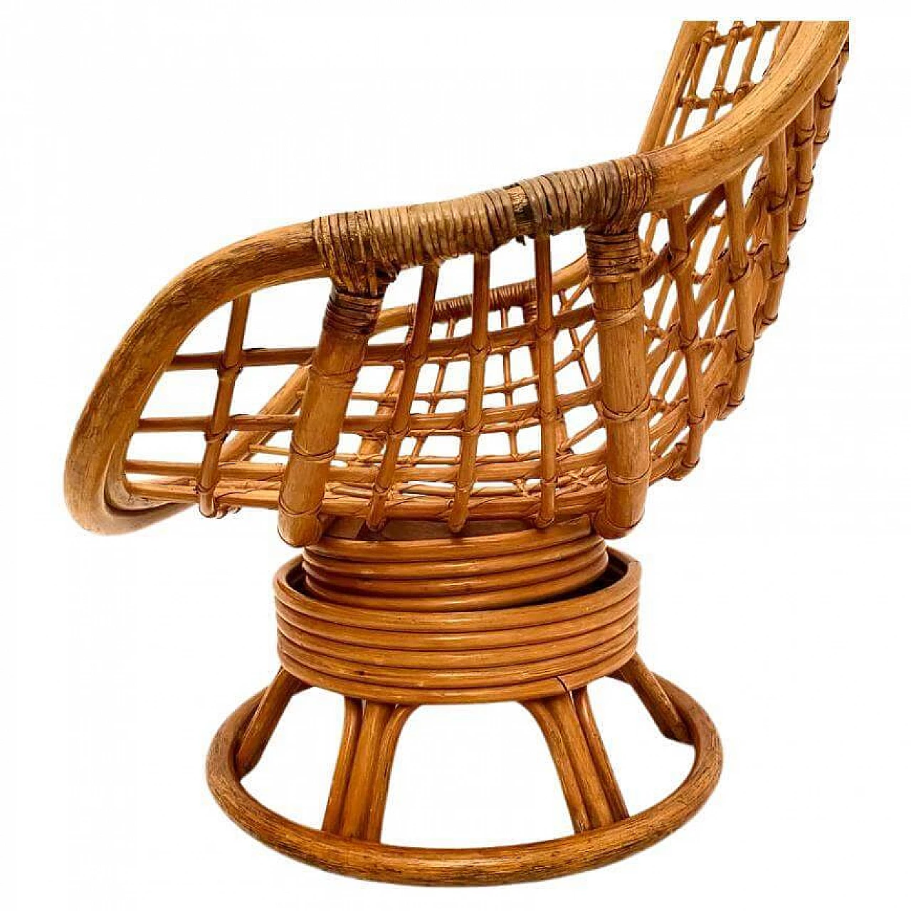 Bamboo egg-shaped swivel armchair, 1970s 6
