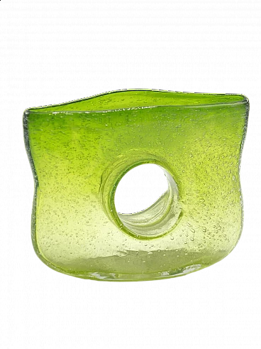 Vaso in vetro di Murano verde con foro, anni '70