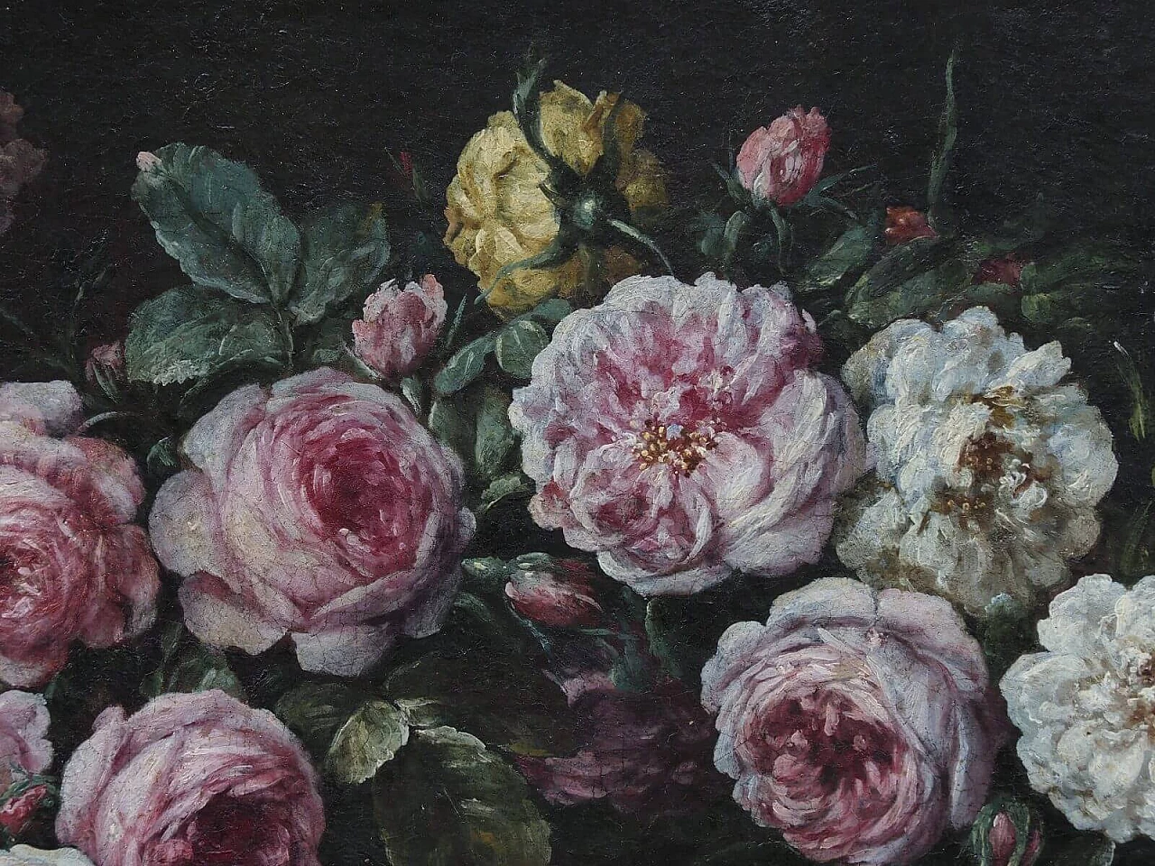 Ghirlanda di fiori con Gesù Fanciullo, dipinto a olio su tela attribuito a Pier Francesco Cittadini, '600 6