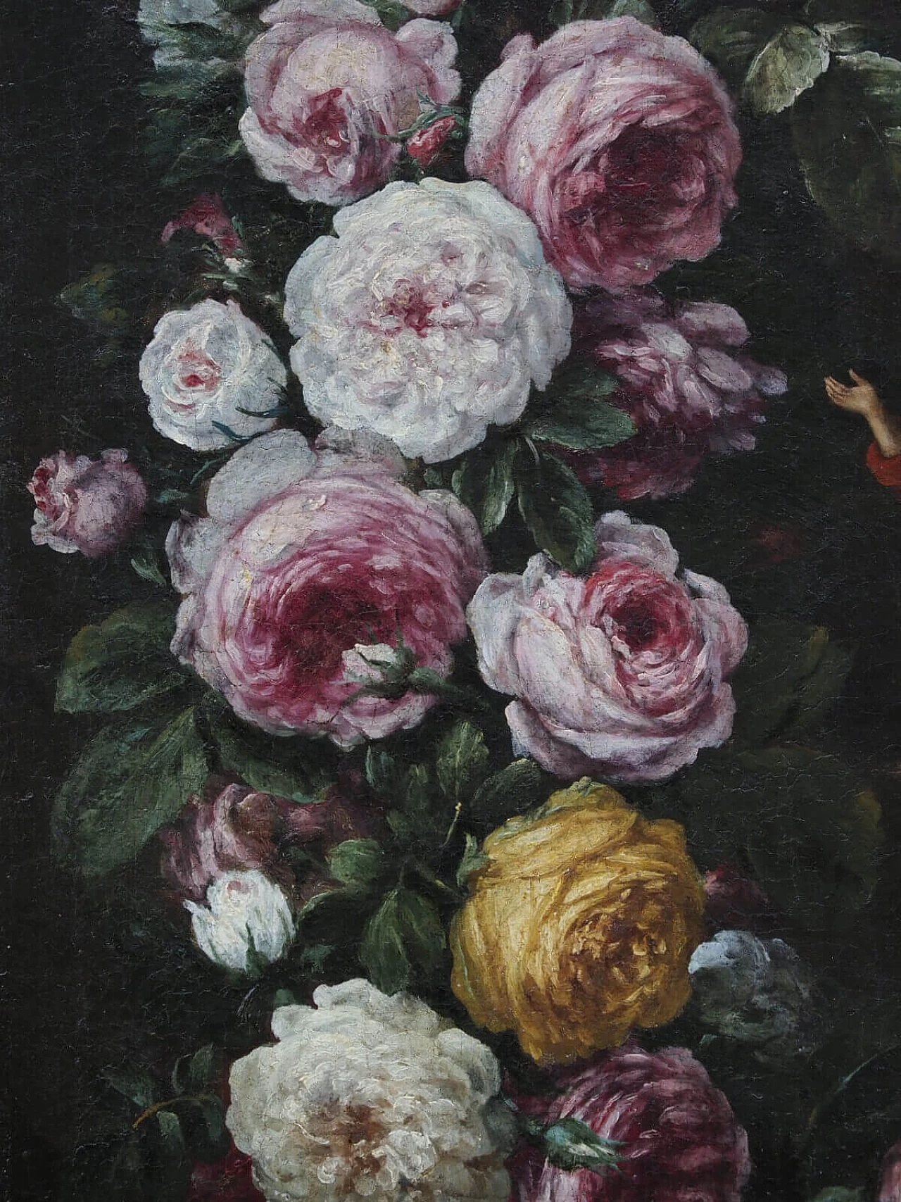 Ghirlanda di fiori con Gesù Fanciullo, dipinto a olio su tela attribuito a Pier Francesco Cittadini, '600 8