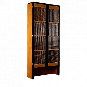 Bookcase in ash veneer, lacquered wood and glass, 1980s