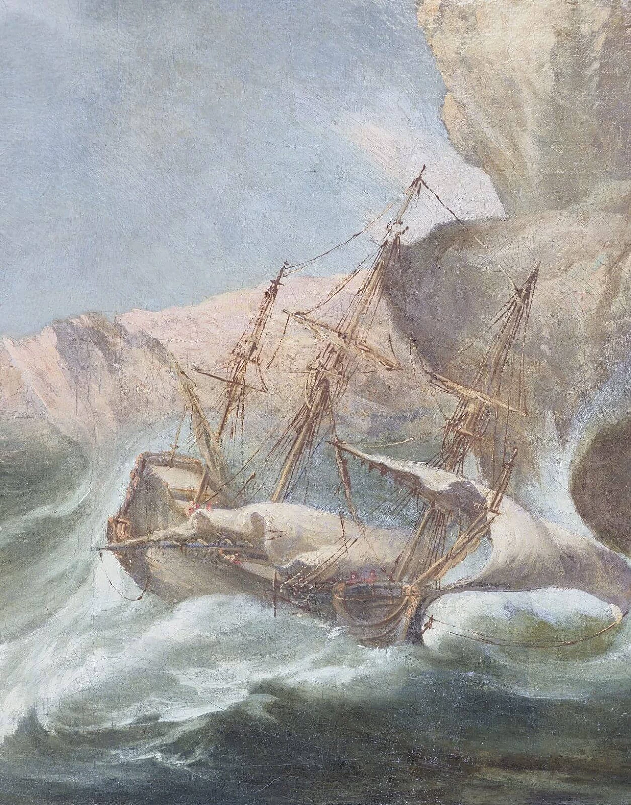 Barche mercantili nella tempesta, dipinto a olio su tela, '800 2