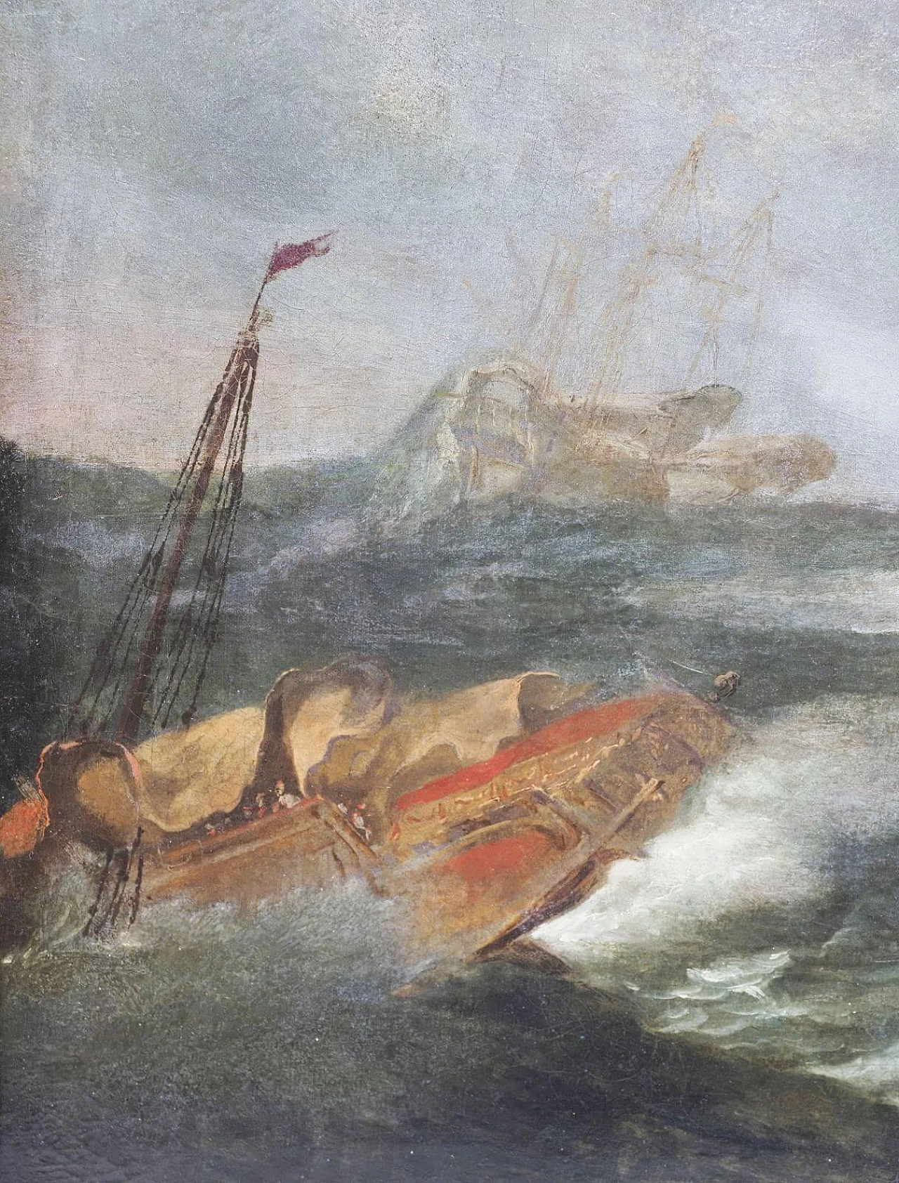 Barche mercantili nella tempesta, dipinto a olio su tela, '800 3