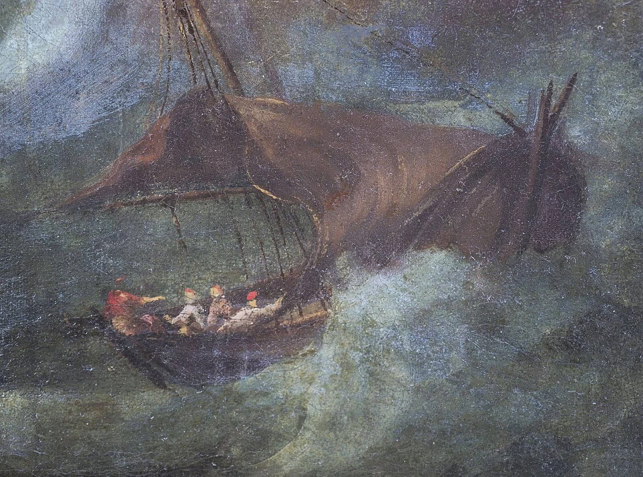 Barche mercantili nella tempesta, dipinto a olio su tela, '800 4
