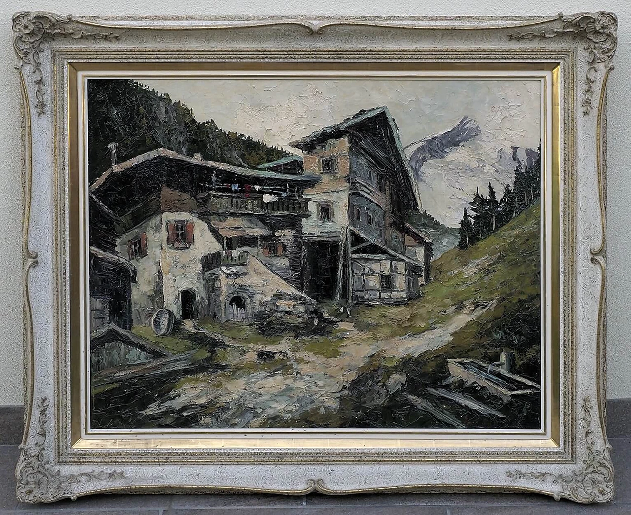 Willy Jager, paesaggio alpino con casolare, dipinto a olio su tela 1