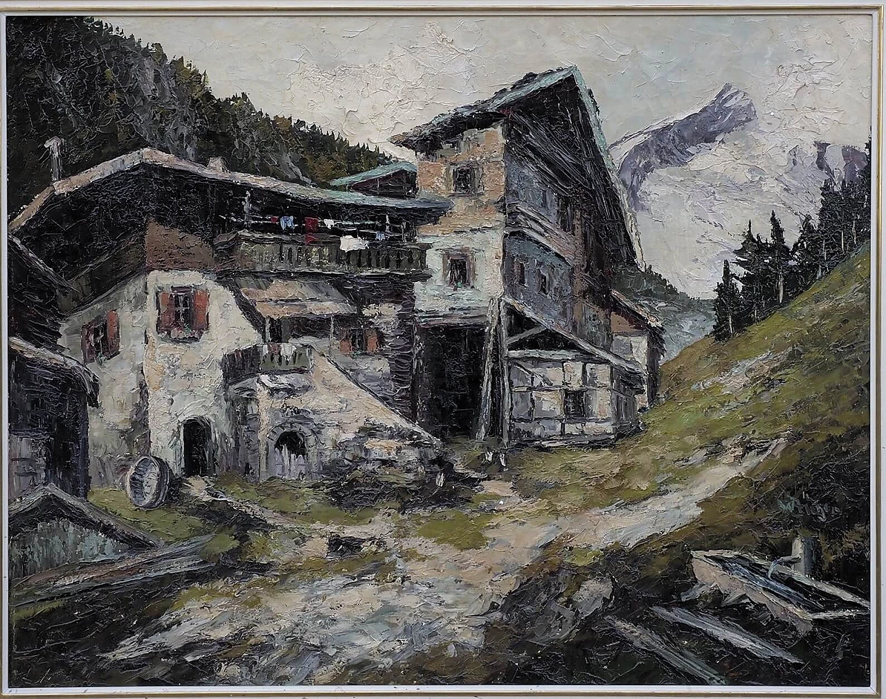 Willy Jager, paesaggio alpino con casolare, dipinto a olio su tela 2