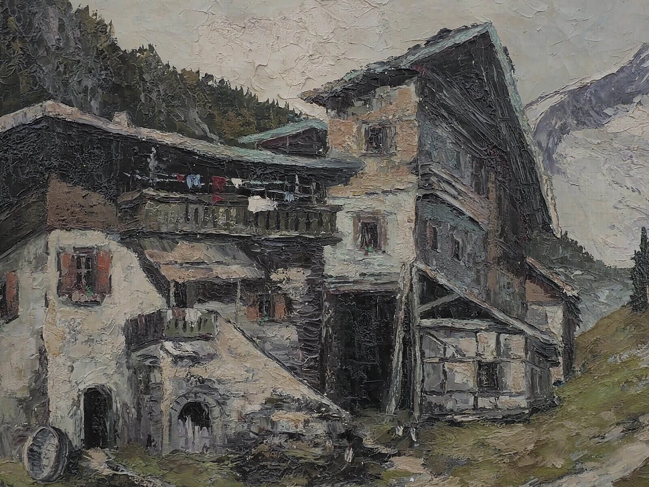 Willy Jager, paesaggio alpino con casolare, dipinto a olio su tela 3