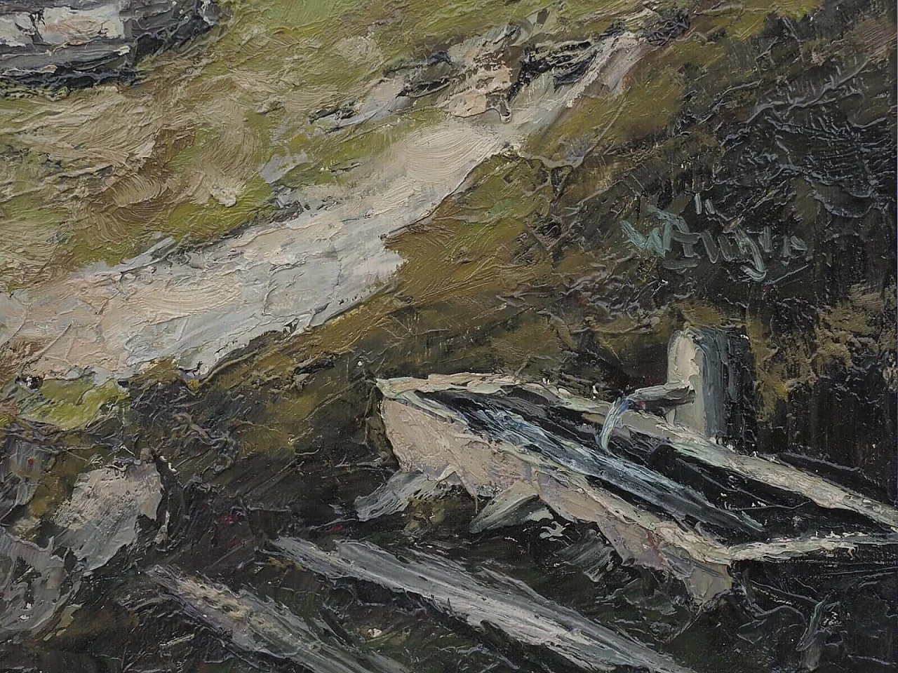 Willy Jager, paesaggio alpino con casolare, dipinto a olio su tela 4