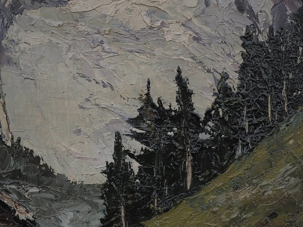 Willy Jager, paesaggio alpino con casolare, dipinto a olio su tela 6