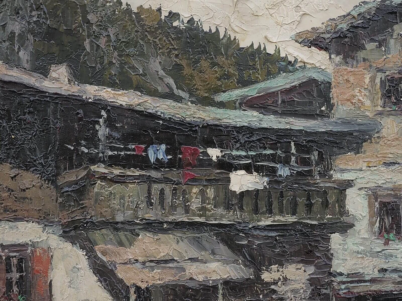 Willy Jager, paesaggio alpino con casolare, dipinto a olio su tela 8
